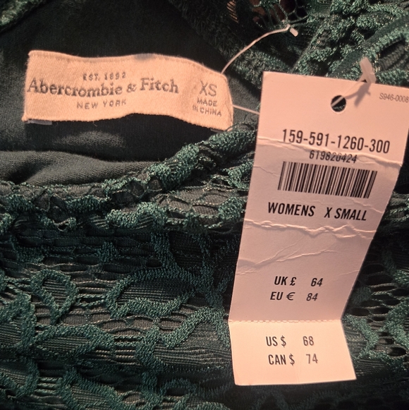 NWT Abercrombie & Fitch Women's Emerald Green Long Sleeve Lace Dress XS - Picture 9 of 9